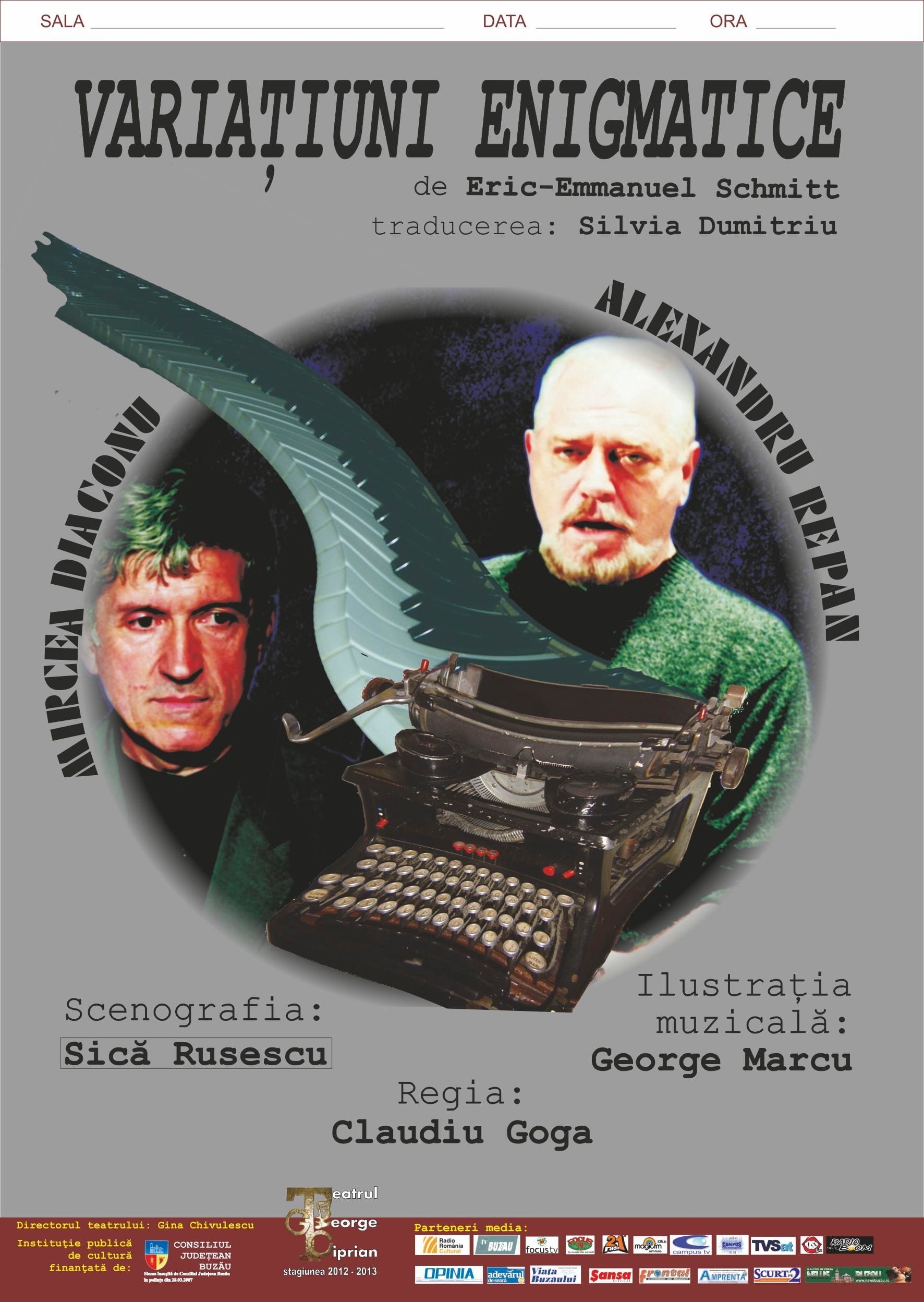 Vineri la Buzău ,Mircea Diaconu și Alex Repan vor fi protagoniși în „Variațiuni Enigmatice”