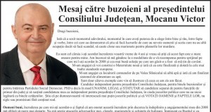 Mesajul preşedintelui Victor Mocanu către buzoieni