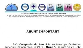 Astăzi și mâine se oprește apa la PT 3 Micro 5