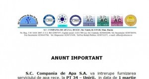 Mâine, între orele 08.30-14.00, se oprește apa rece la blocurile racordate la PT 34 Unirii