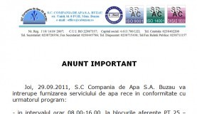 Astăzi se opreşte apa rece în mai multe puncte din oraş