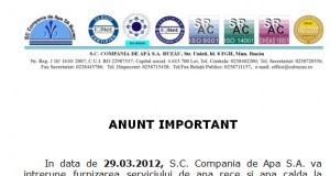 Astăzi se oprește apa la blocurile B11 și B12 Unirii Sud