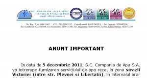 Luni, 5 decembrie, se oprește apa rece pe strada Victoriei