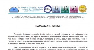 Recomandare tehnică din partea Companiei de Apă