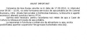 Fără apă rece pe strada Colonel Buzoianu, între strada Democraţiei şi Bd. Nicolae Bălcescu