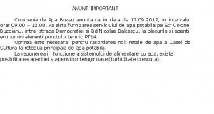 Fără apă rece pe strada Colonel Buzoianu, între strada Democraţiei şi Bd. Nicolae Bălcescu