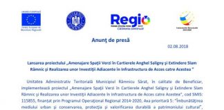 Lansarea proiectului „Amenajare Spații Verzi în Cartierele Anghel Saligny și Extindere Slam Râmnic și Realizarea unor Investiții Adiacente în Infrastructura de Acces către Acestea”