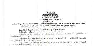Consiliul local Cislău a aprobat lista lucrărilor ce vor fi executate de beneficiarii ajutorului social