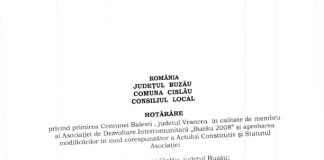 Consiliul local Cislău a votat hotărârea de primire a comunei Bălești în ADI Buzău 2008