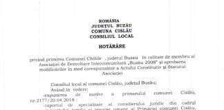 Consiliul local Cislău a votat hotărârea de primire a comunei Chiliile în ADI Buzău 2008