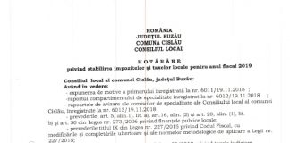 Consiliul local Cislău a adoptat hotărârea privind taxele xi impozitele locale pe 2019
