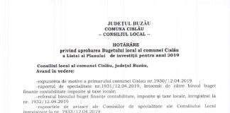 Consiliul Local Cislău a votat bugetul local al comunei pentru 2019
