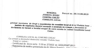 Consilierii locali din Cislău au luat act de încetarea mandatului consilierului local Ioan Vlădoiu