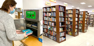 Cărți dezinfectate cu un aparat de ozonificare, la Biblioteca Județeană