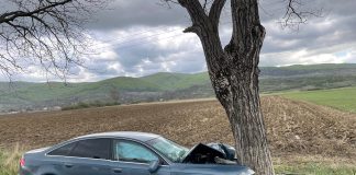 (FOTO) S-au izbit cu mașina de un pom. Patru tineri, răniți în accident