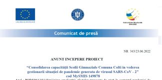Primăria Colți, anunț despre implementarea unui proiect în școala gimnazială