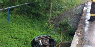 (FOTO) Mașină răsturnată într-o râpă, la Ciuta. Șoferul, rănit