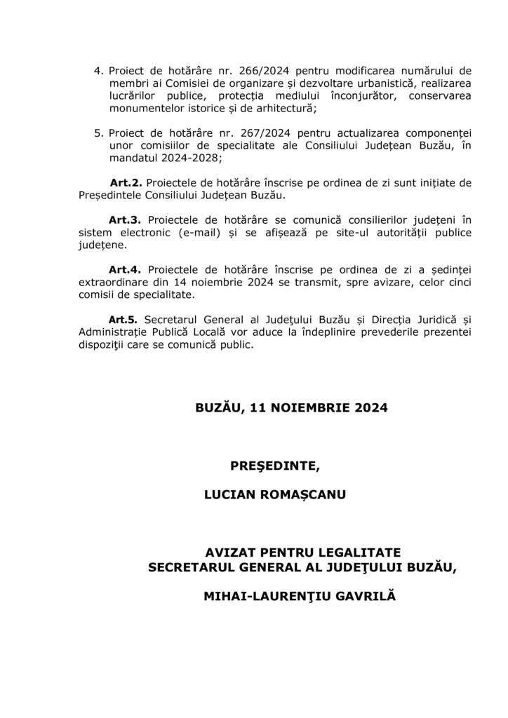 ședință extraordinară Consiliul Județean Buzău noiembrie 2024