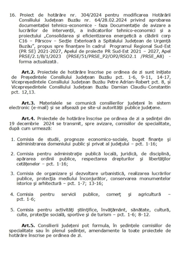 ședință Consiliul Județean decembrie 2024