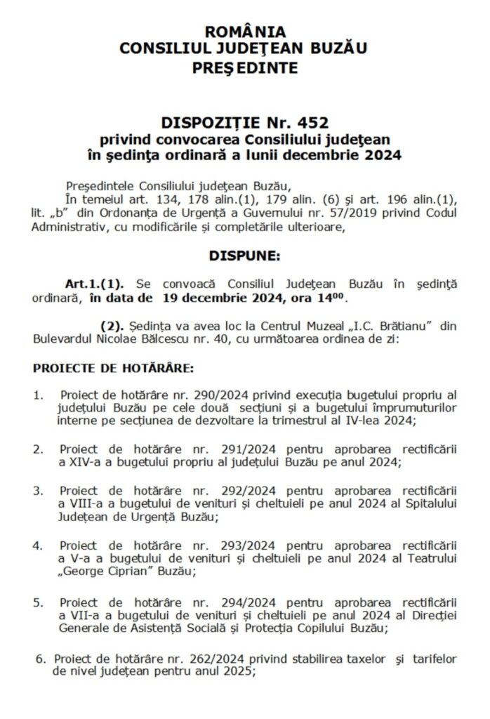ședință Consiliul Județean decembrie 2024