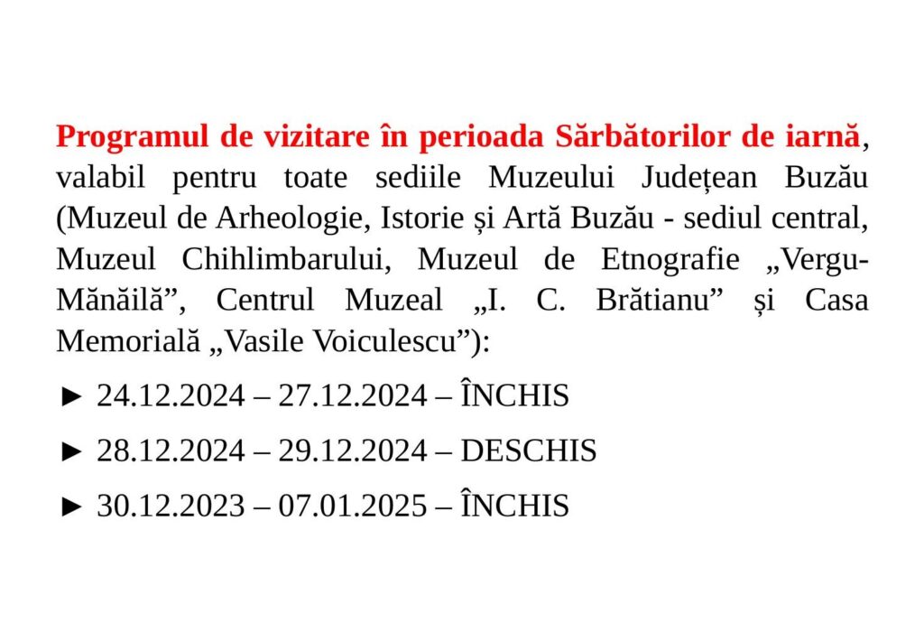 program Sărbători Muzeul Județean Buzău