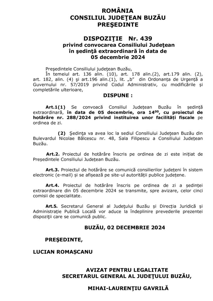 ședință extraordinară Consiliul Județean Buzău