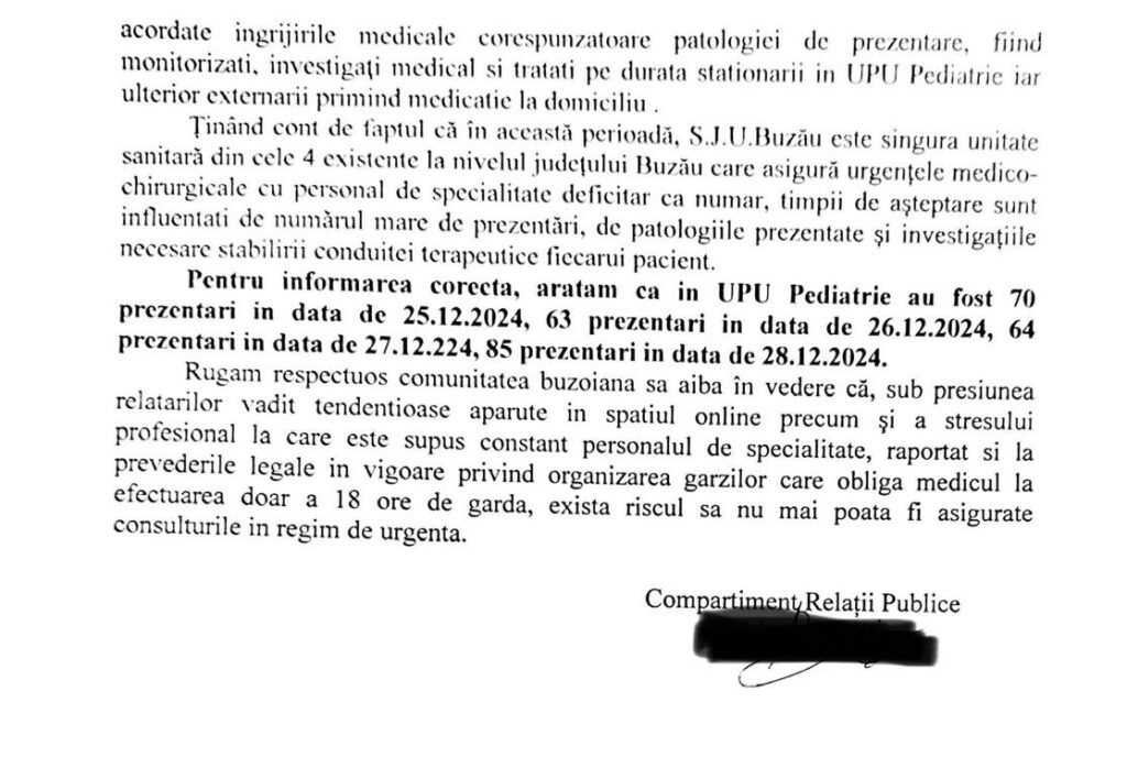 caz viral Pediatrie Buzău, Spitalul Județean de Urgență Buzău