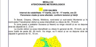 Codul galben, reactualizat: răcire accentuată, zăpadă și viscol, în județul Buzău