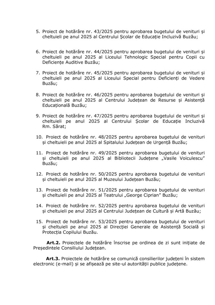 ședință extraordinară CJ Buzău martie 2025