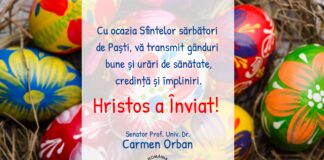 Senatoarea Carmen Orban, mesaj de Paști