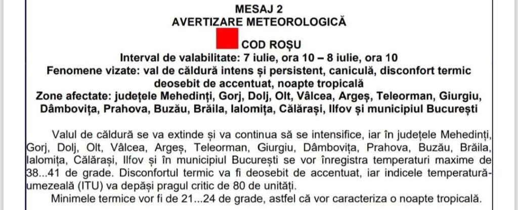 Cod roșu caniculă Buzău