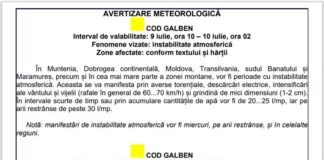 AZI. Cod galben de vijelii și ploi