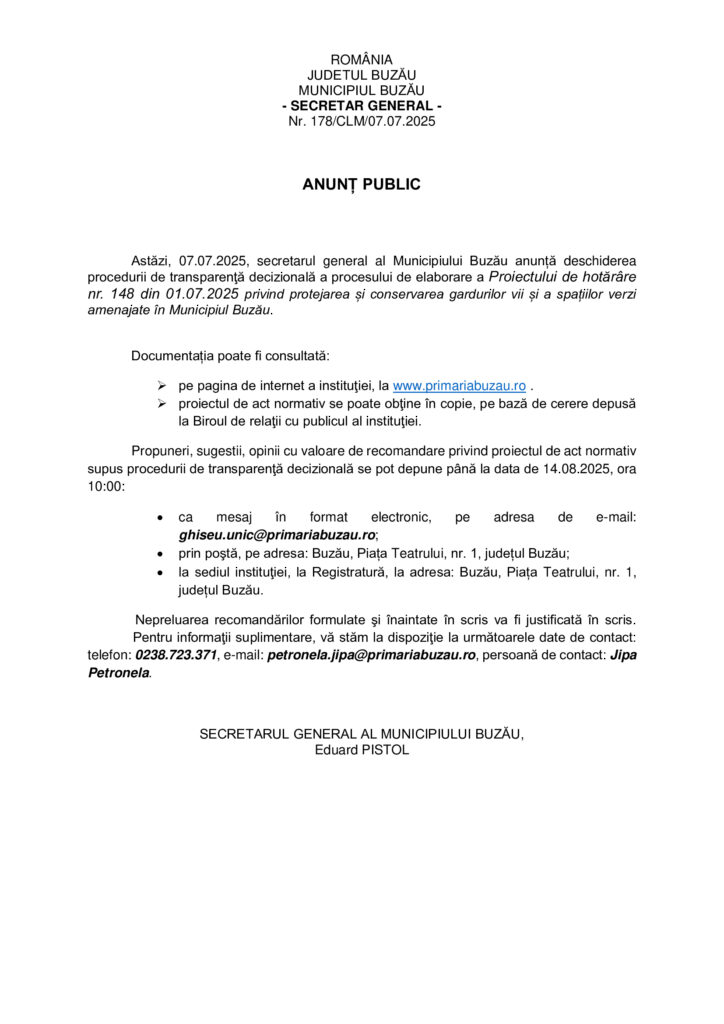 anunț public Primăria Buzău