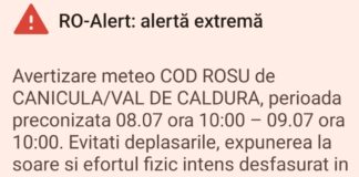 Mesaj RO-Alert și azi. Cod roșu de caniculă