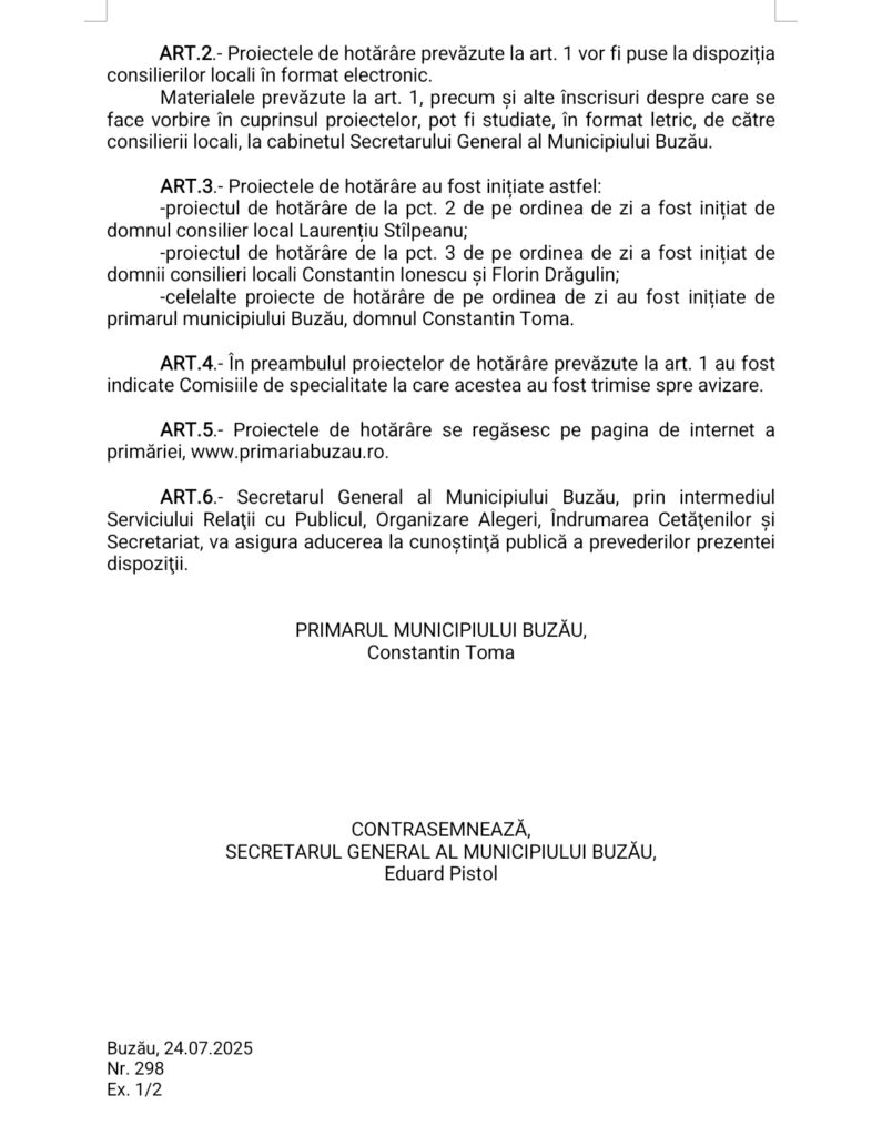 dispoziție ședință CLM Buzău