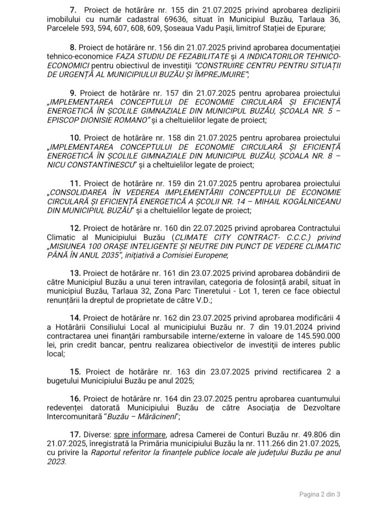 dispoziție ședință CLM Buzău