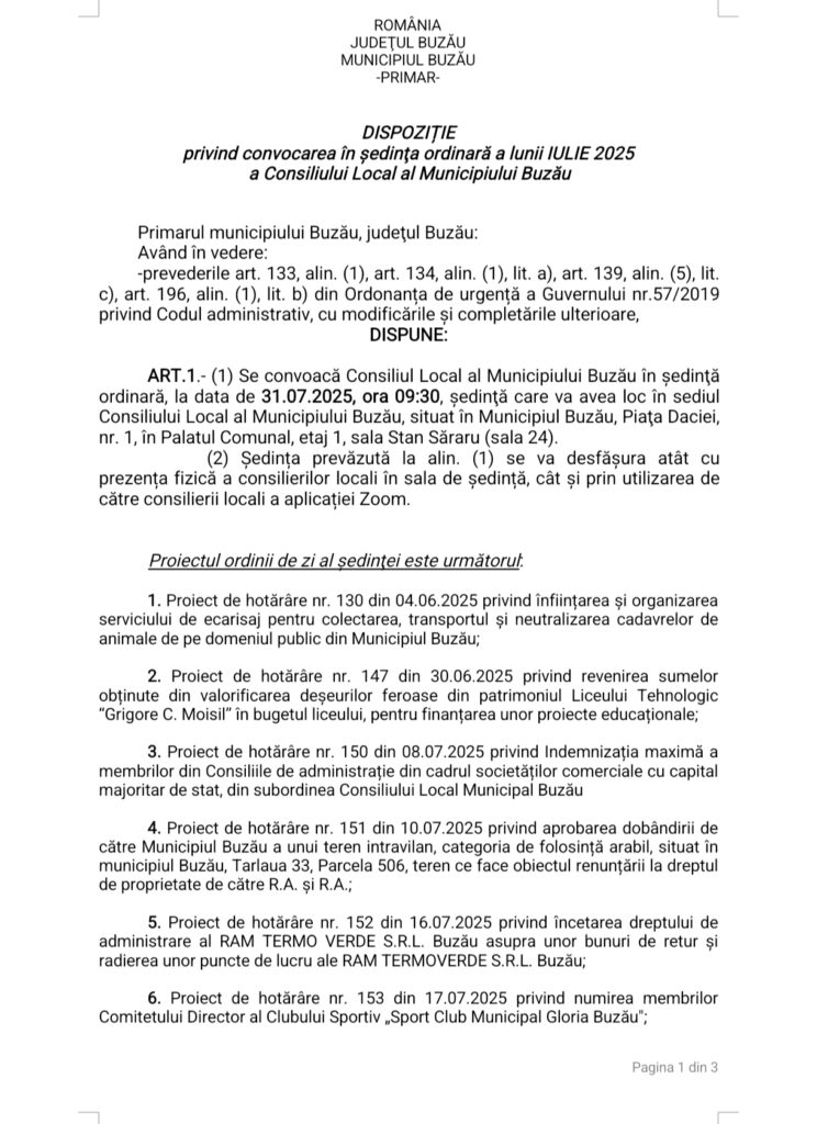 dispoziție ședință CLM Buzău