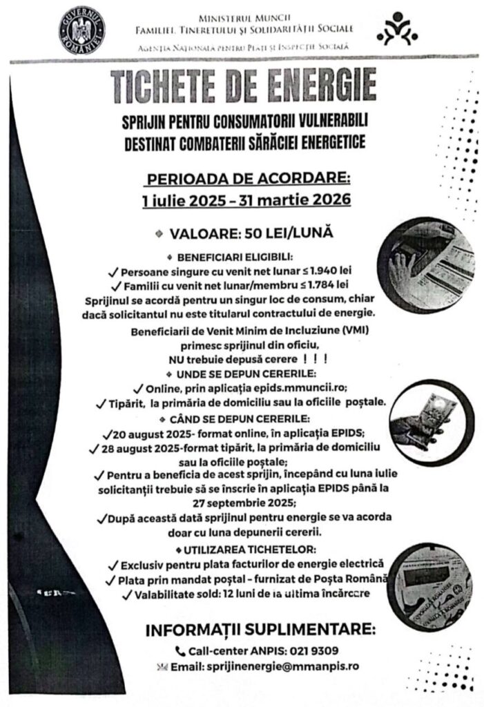 Anunț Primăria Balta Albă, voucher energie electrică
