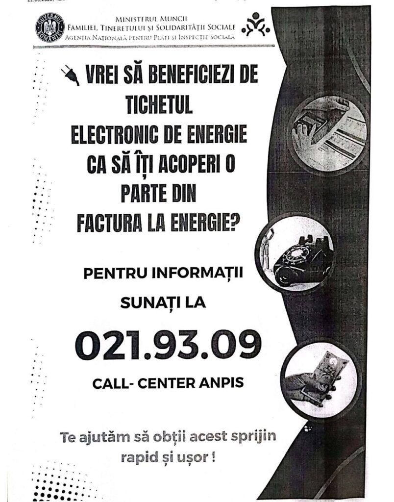 Anunț Primăria Balta Albă, voucher energie electrică