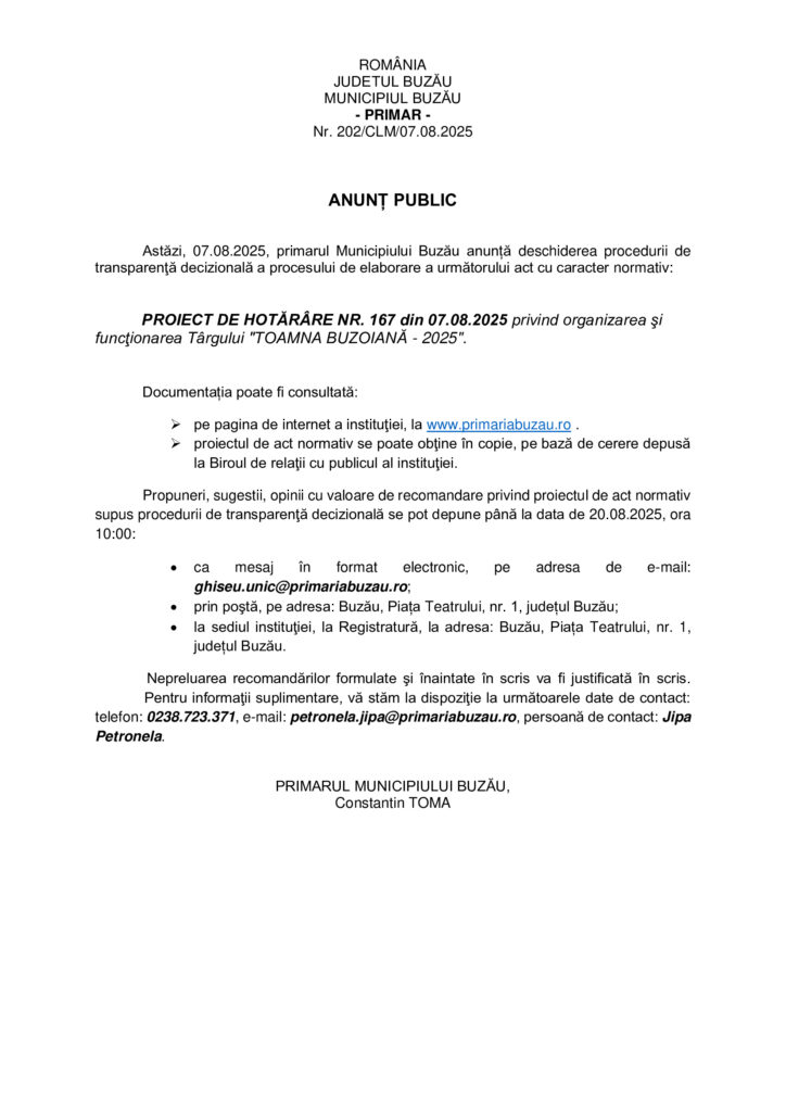 proiect hotărâre Toamna Buzoiană 2025