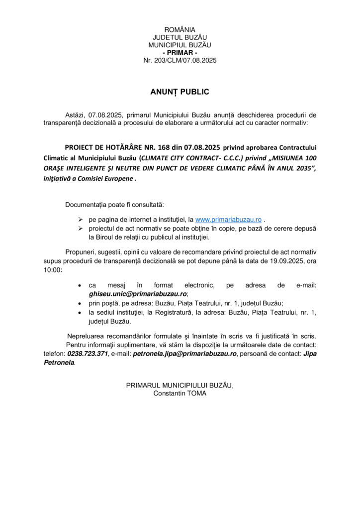 dezbatere publică, Primăria Buzău, proiect Buzău oraș neutru climatic