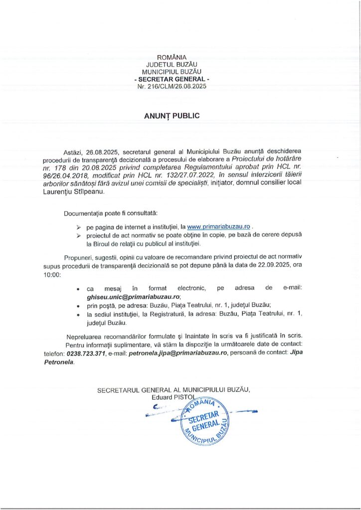 anunț public Primăria Buzău