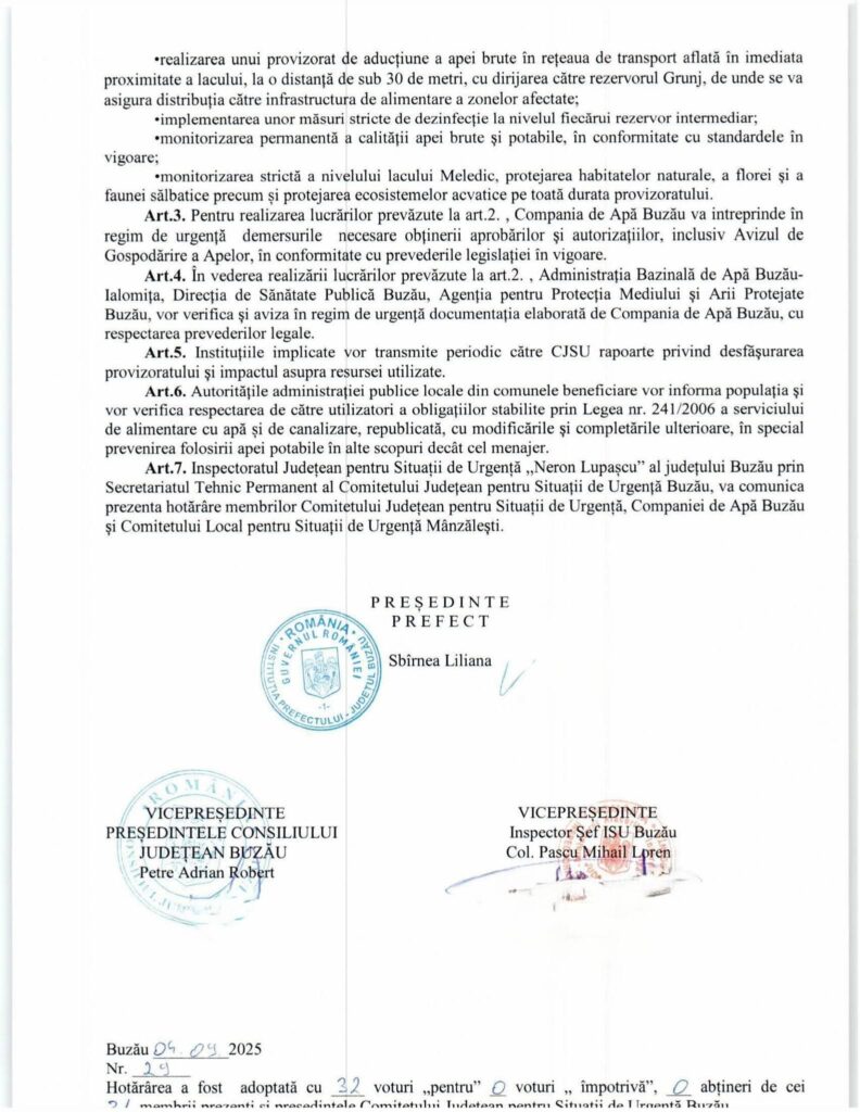 Comitetul Județean pentru Situații de Urgență Buzău, Lacul Meledic sursă alimentare apă