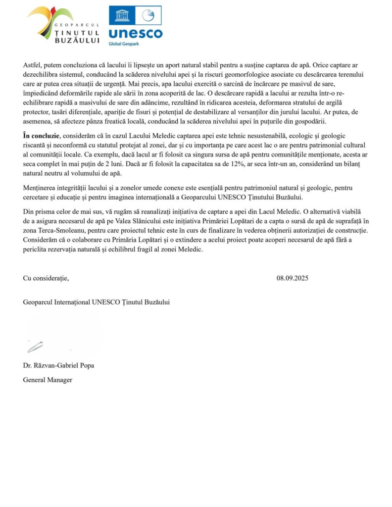captare apă Lac Meledic, comunicat Compania de Apă Buzău
