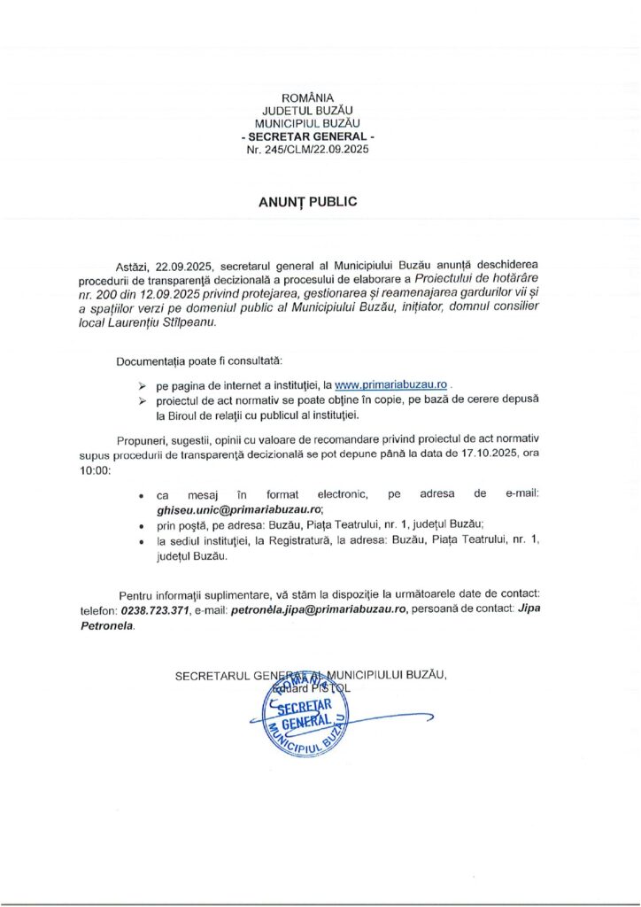 anunț public Primăria Buzău