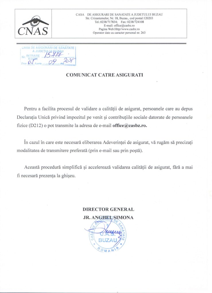 anunț asigurați Buzău, anunț CJAS Buzău