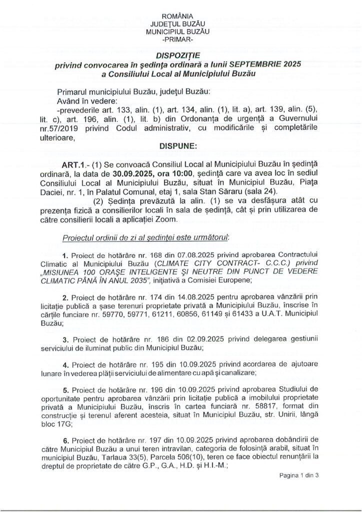 ședință ordinară CLM Buzău septembrie 2025