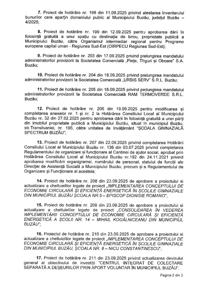 ședință ordinară CLM Buzău septembrie 2025