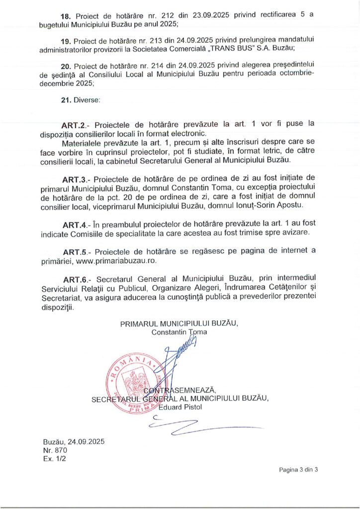 ședință ordinară CLM Buzău septembrie 2025