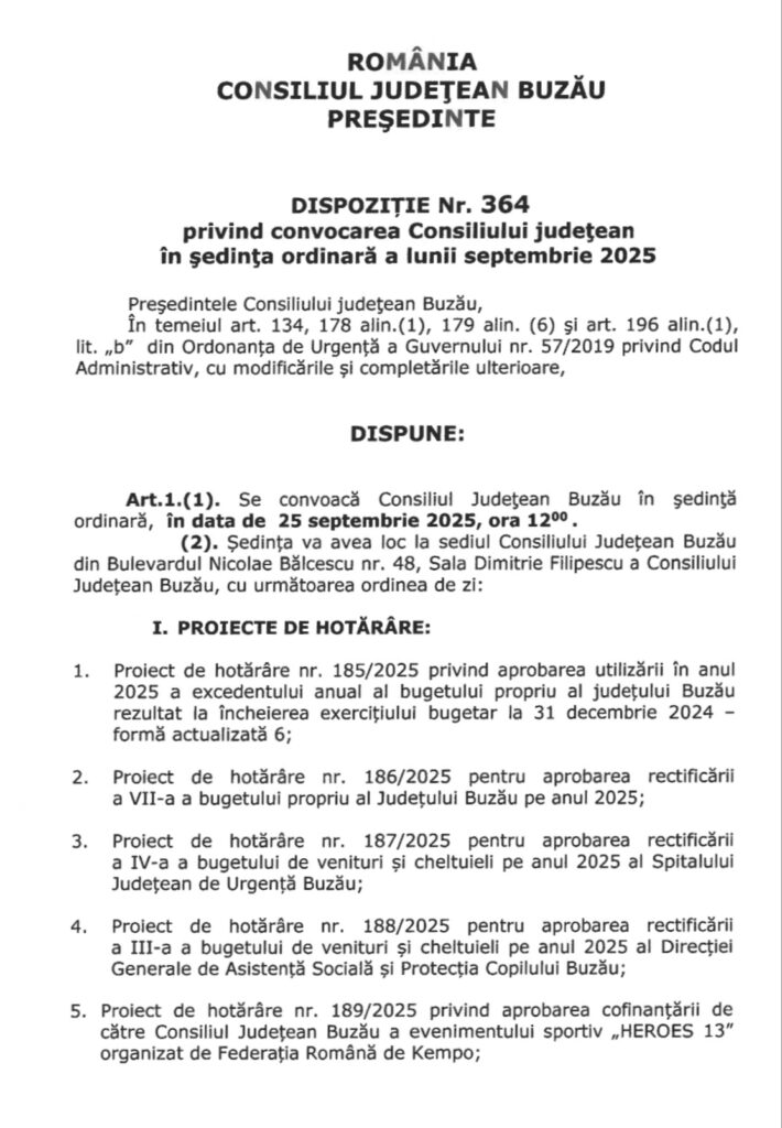 ședință ordinară Consiliul Județean septembrie 2025